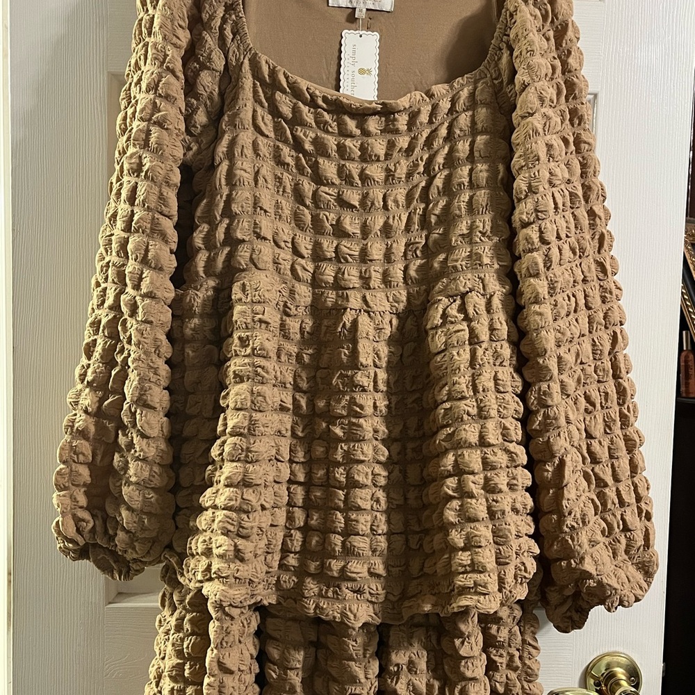 Simply Southern Textured Tan Mini Dress